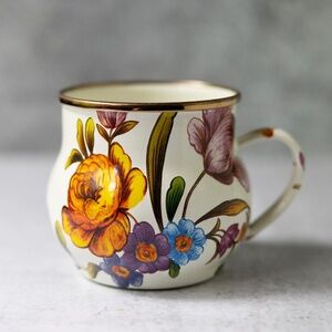 Mackenzie Childs Flower Market white floral enamel mug 16 oz please read